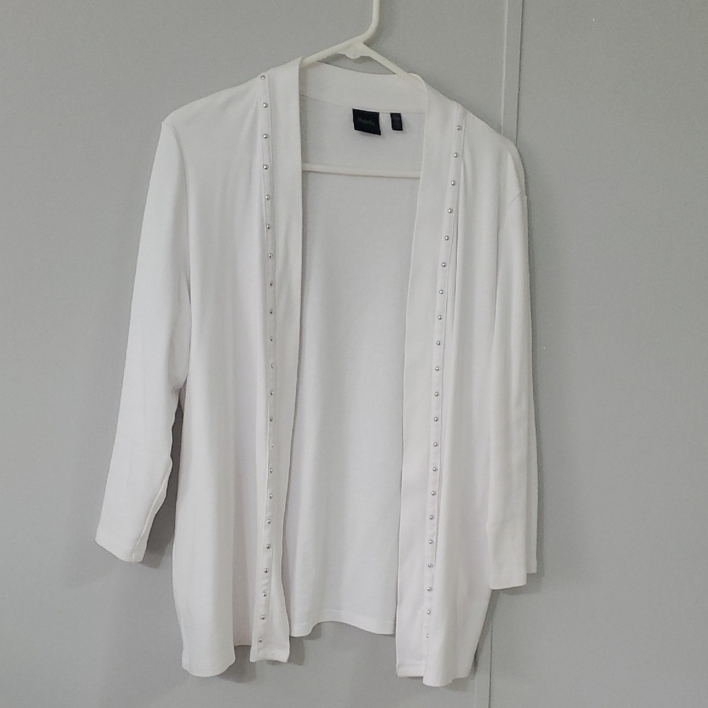 Rafaella White XL Cardigan with Silver Studded Accents 100% Cotton
